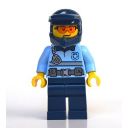 Policeman, Polo Shirt with Belt and Radio, Dark Blue Legs, Dark Blue Dirt Bike Helmet, Orange Glasses