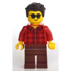 Man, Red Plaid Shirt, Reddish Brown Legs, Sunglasses, Dark Brown Hair