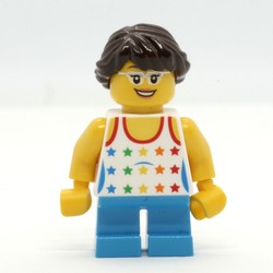 Kid - White Torso, Dark Azure Legs, Dark Brown Hair, High Eyebrows