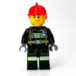 Firefighter, Black Torso, Black Legs, Red Helmet