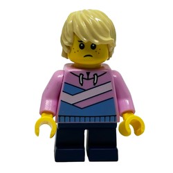 Boy, Bright Pink Jacket, Dark Blue Short Legs, Tan Hair