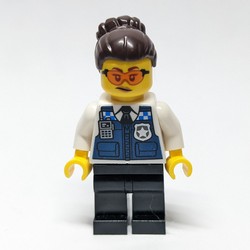 Gracie Goodhart, Dark Blue Police Vest, Dark Brown Hair
