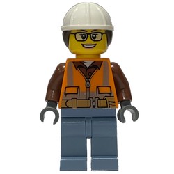 Construction Worker, Orange Safety Vest, White Hard Hat