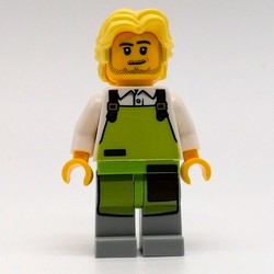 Man, Lime Apron, Bright Light Yellow Hair