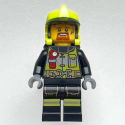 Firefighter, Black Fire Suit with Red Flashlight, Vibrant Yellow Helmet