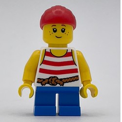 Kid Pirate - Red Striped Shirt, Blue Legs, Red Bandana