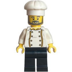 Chef - White Torso, Black Legs, White Hat, Dark Bluish Grey Beard