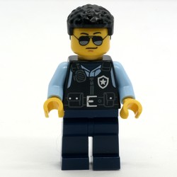 Police Officer - Black Torso, Dark Blue Legs, Short Black Hair