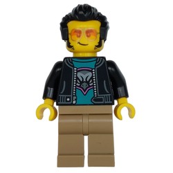 Man, Black Jacket, Dark Tan Legs, Sunglasses