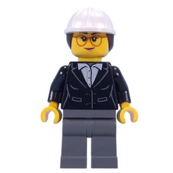 Construction Supervisor, Black Jacket, White Hard Hat with Ponytail