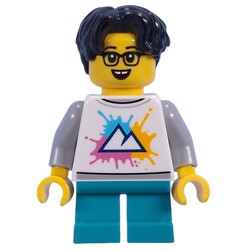 Kid - White Torso with Mountains, Dark Turquoise Legs, Black Hair