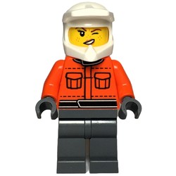 Pit Crew, Reddish Orange Torso, Dark Bluish Grey Legs, Female, Wink