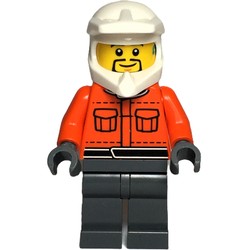Pit Crew, Reddish Orange Torso, Dark Bluish Grey Legs, Male, Black Beard