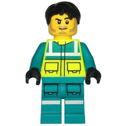 Paramedic, Vibrant Yellow Safety Vest, Dark Turquoise Legs, Black Hair