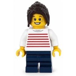 Kid, White Torso, Dark Blue Medium Legs, Dark Brown Hair