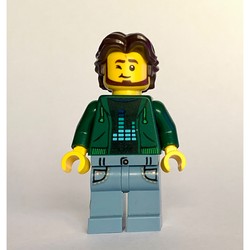 Man, Dark Green Torso, Sand Blue Legs, Dark Brown Hair