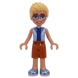 Olly, Bright Light Blue Shirt, Dark Orange Shorts