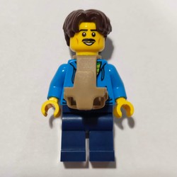 Dad, Dark Azure Torso, Dark Blue Legs, Dark Brown Hair, Baby Carrier