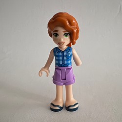 Autumn, Blue Plaid Shirt, Medium Lavender Shorts