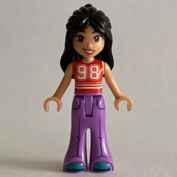 Liann, Reddish Orange Top, Lavender Pants