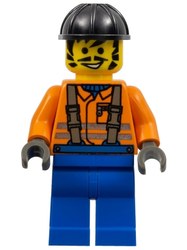 Dave - Construction Worker, Orange Jacket with Suspenders, Black Hard Hat, Moustache and Sideburns