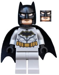 Batman, Light Bluish Gray Suit, Black Cape and Cowl, Light Nougat Head, Gold Trim Batman Logo