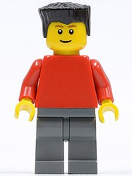 Man - Red Torso, Dark Grey Legs, Black Hair