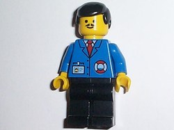 Coast Guard, Woman, Blue Jacket with Zipper and ID Badge. Black Hair