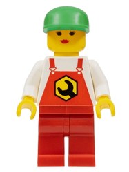Mechanic, Woman, Red Overalls, Green Cap
