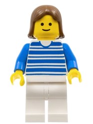 Woman, Blue and White Stripe Shirt, White Legs, Brown Hair