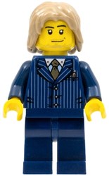 Man, Dark Blue Pinstripe Suit with Gold Tie, Dark Tan Hair