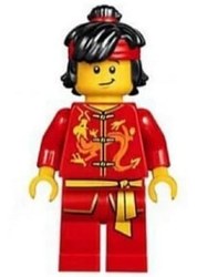 Man, Red Robe with Ties and Sash Belt, Black Hair with Red Headband, Scared / Slight Smile