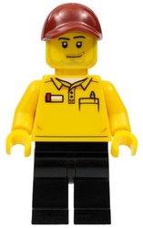 LEGO Store Employee, LEGO Logo on Back, Dark Red Cap, Stubble