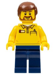 LEGO Store Employee, LEGO Logo on Back, Reddish Brown Hair, Beard