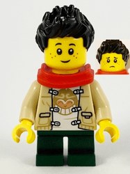 Tan Torso, Dark Green Legs, Black Hair, Red Scarf