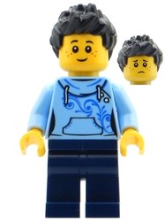 Bright Light Blue Torso, Dark Blue Legs, Black Hair