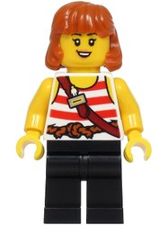 White/Red Striped Torso, Black Legs, Dar Orange Hair