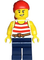 Pirate, White Torso, Dark Blue Legs, Red Bandana