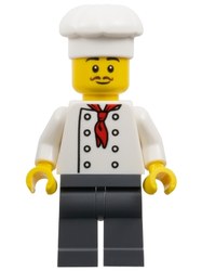 Chef - White Torso, Dark Bluish Grey Legs, White Hat, Moustache