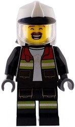 Firefighter, Black Fire Suit, White Helmet, Moustache