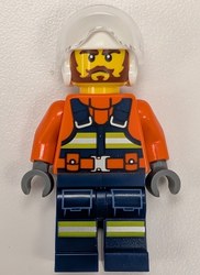 Lifeguard, Reddish Brown Torso, Dark Blue Legs, White Pilot Helmet, Beard