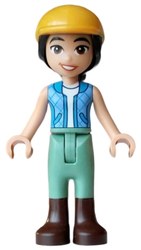 Liann, Blue Top, Sand Green Pants, Helemt