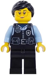 Police Officer, Black Vest, Bright Light Blue Shirt, Black Hair