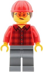 Train Crew, Red Plaid Shirt, Dark Bluish Gray Legs, Red Hard Hat