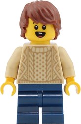 Boy, Tan Sweater, Dark Blue Medium Legs