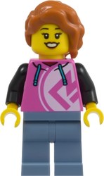 Woman, Dark Pink Hoodie, Sand Blue Legs, Dark Orange Hair