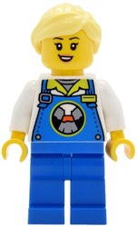 Rollercoaster Worker, Blue Overalls, Bright Light Yellow Hair