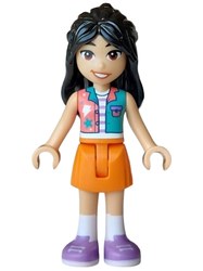 Liann, Dark Turquoise Top, Orange Skirt
