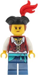 Pirate, Dark Red Vest, Dark Blue Legs, Tricorne Hat with Red Plume