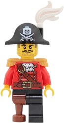 Pirate, Red Coat, Peg Leg, Bicorne Hat with White Plume